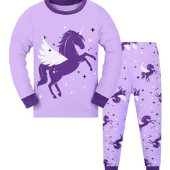 Unicorn Print Pajama Set Long Sleeve Top & Pants