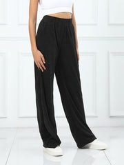 Women's Casual Sports Pants Elastic Waist Solid Straight Leg