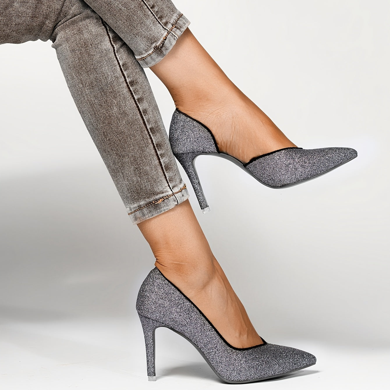 Women's Glitter High Heel Dress Pumps Faux Leather Shoes