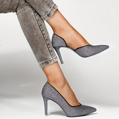 Women's Glitter High Heel Dress Pumps Faux Leather Shoes