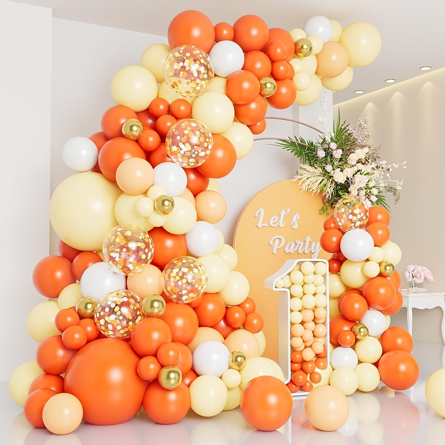 138pcs Orange Yellow Balloon Garland Arch Kit For Fruit Birthday