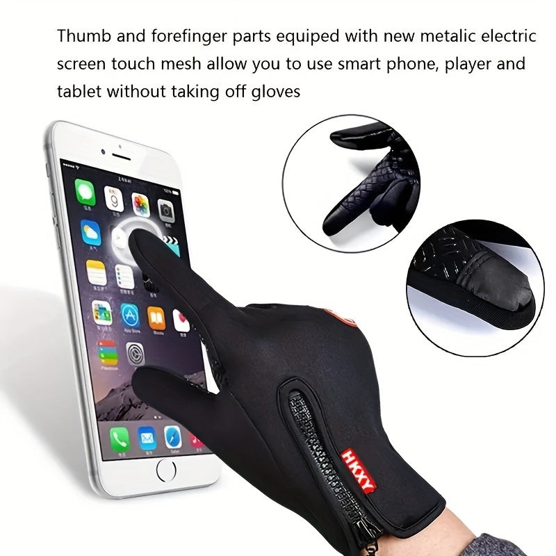 Winter Warm Gloves With Zipper Waterproof Touch Screen Windproof Gloves