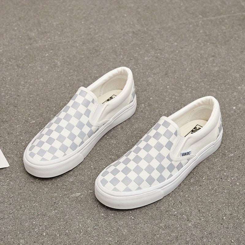 Women's Checkerboard Pattern Sneakers Slip On Low Top Canvas Shoes