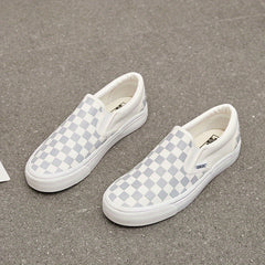 Women's Checkerboard Pattern Sneakers Slip On Low Top Canvas Shoes