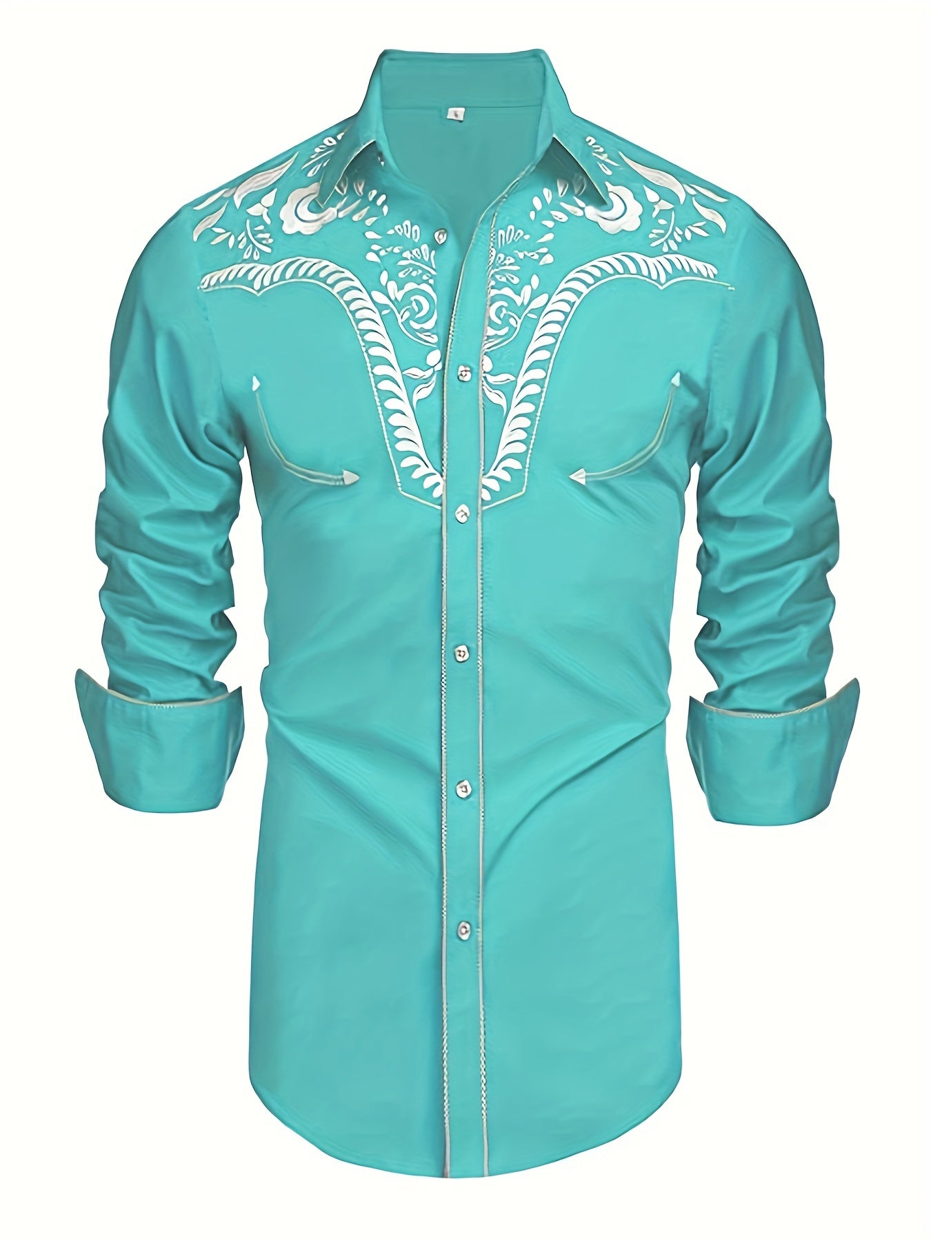 Western Cowboy Men's Long Sleeve Embroidered Shirt Spring Fall Vacation Resort