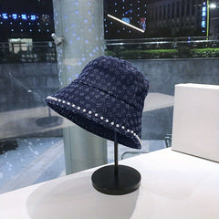 Pearl Bucket Hat Casual Denim Sunshade Hat