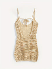 Khaki Eyelet Hollow Cover Up Dress Beach Swimwear