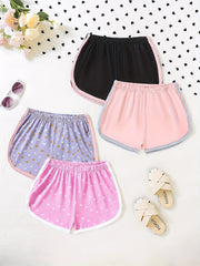 4pcs Girls' Active Shorts Athletic Fit Dry Fit Dolphin Gym Shorts Set