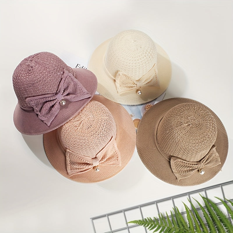 Bowknot Bucket Hat Wide Brim Crochet Sunscreen Fedora Cap