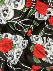 Skull & Rose Print Lounge Romper Long Sleeve V Neck Buttons Women's Loungewear
