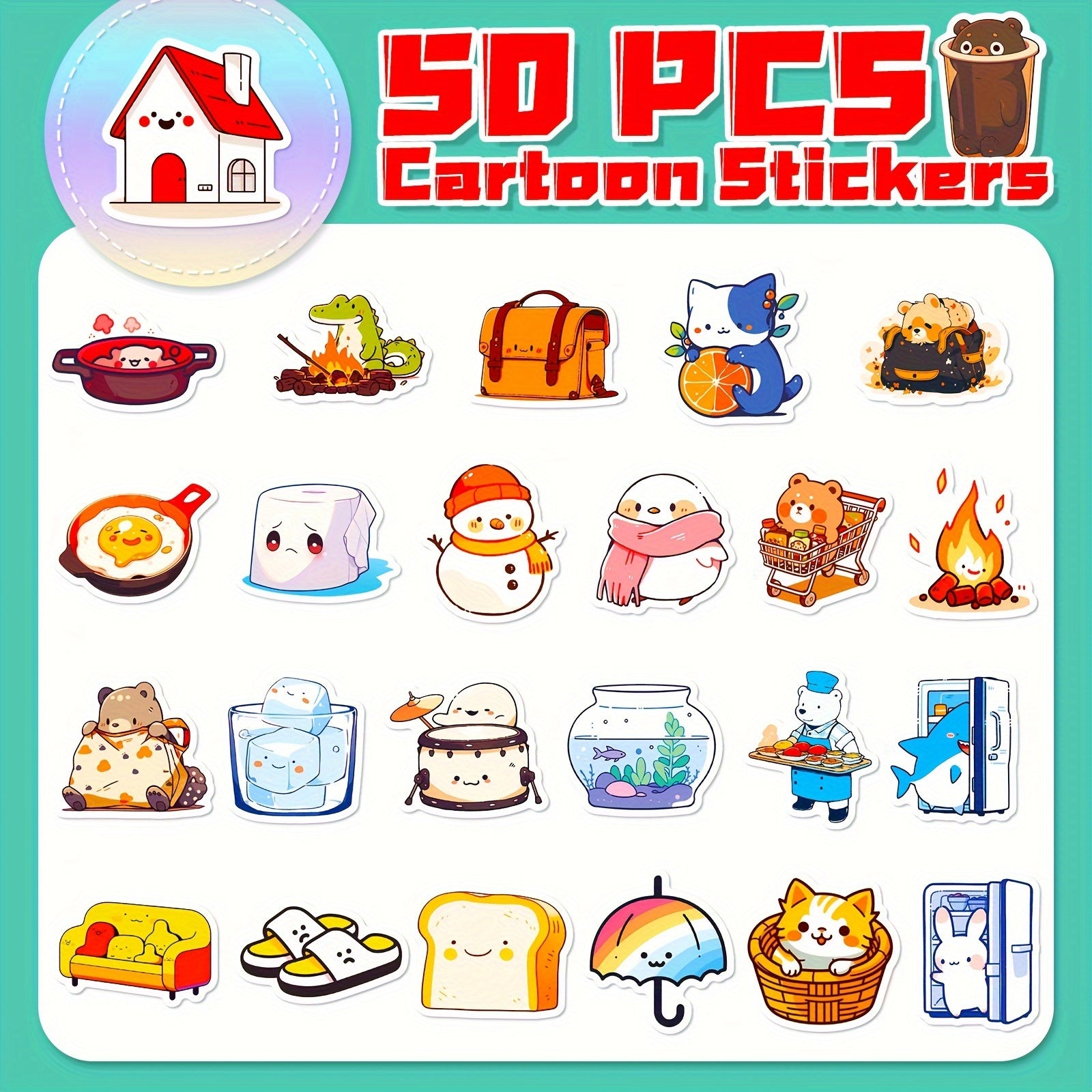 50pcs Cartoon Animal Stickers for Laptop Helmet Water Cup