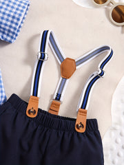 Baby Boys Plaid Shirt Onesie & Suspender Shorts Gentleman Outfit