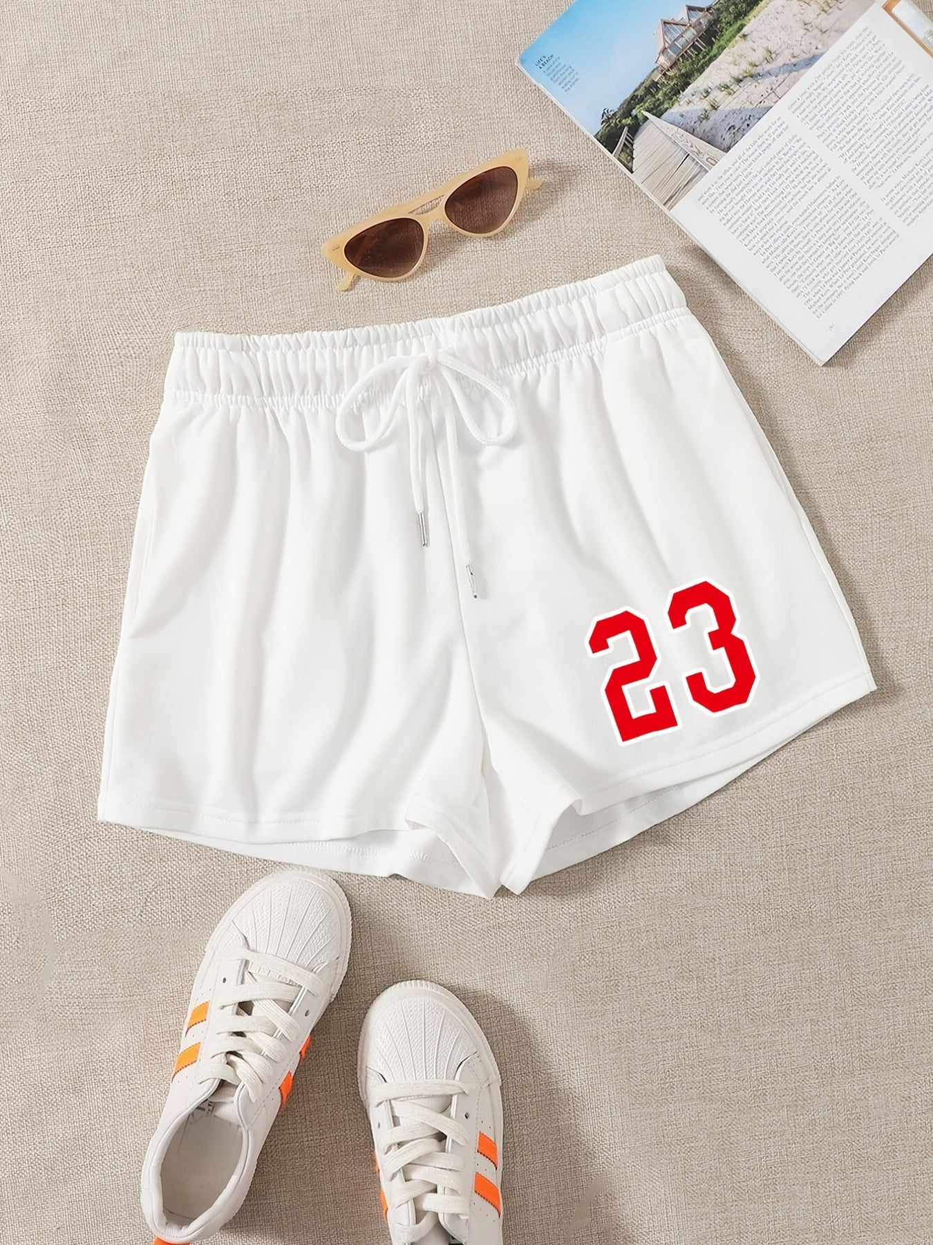 Letter Print Elastic Drawstring Shorts Y2K Sports Loose High Waist Summer Shorts