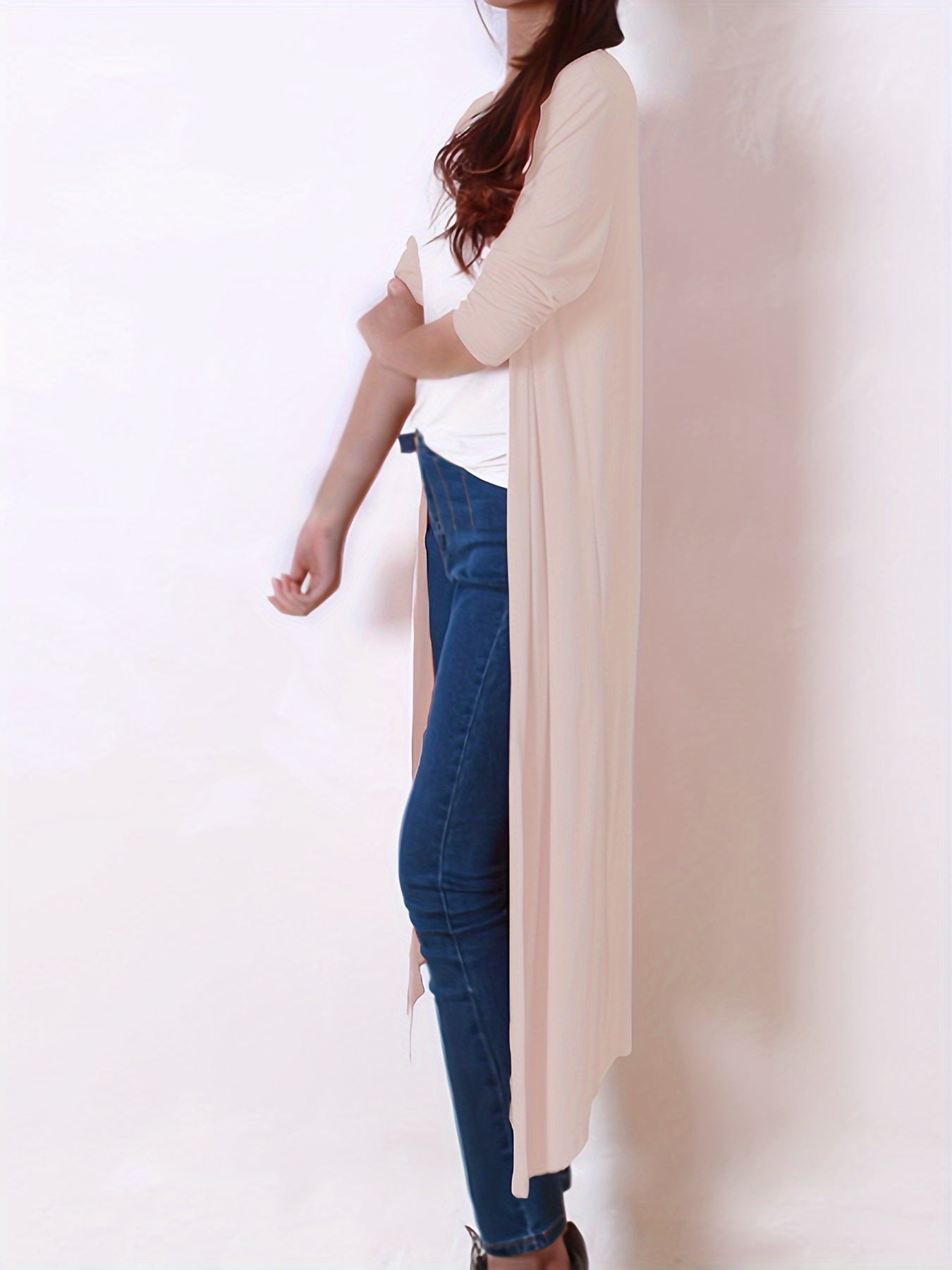 Solid Long Sleeve Open Front Maxi Cardigan