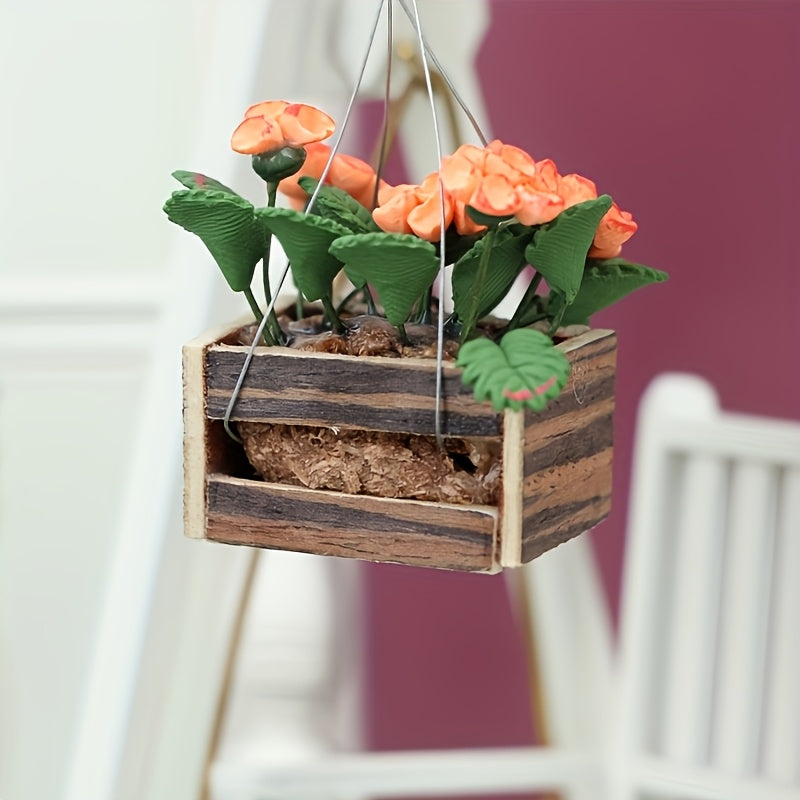 1:12 Mini Artificial Flower Basket w/ Potted Hydrangea Mix