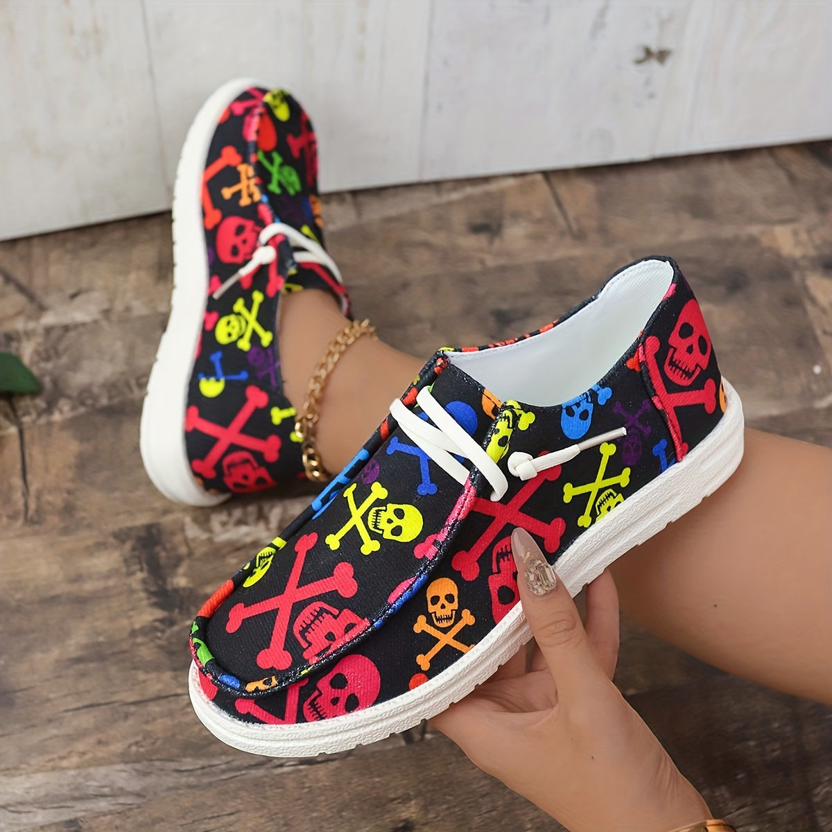 Halloween Style Skeleton Ghost Skateboard Shoes Lightweight Outdoor Sport Shoes