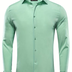 Men's Solid Casual Lapel Crew Shirt Long Sleeve Shirt