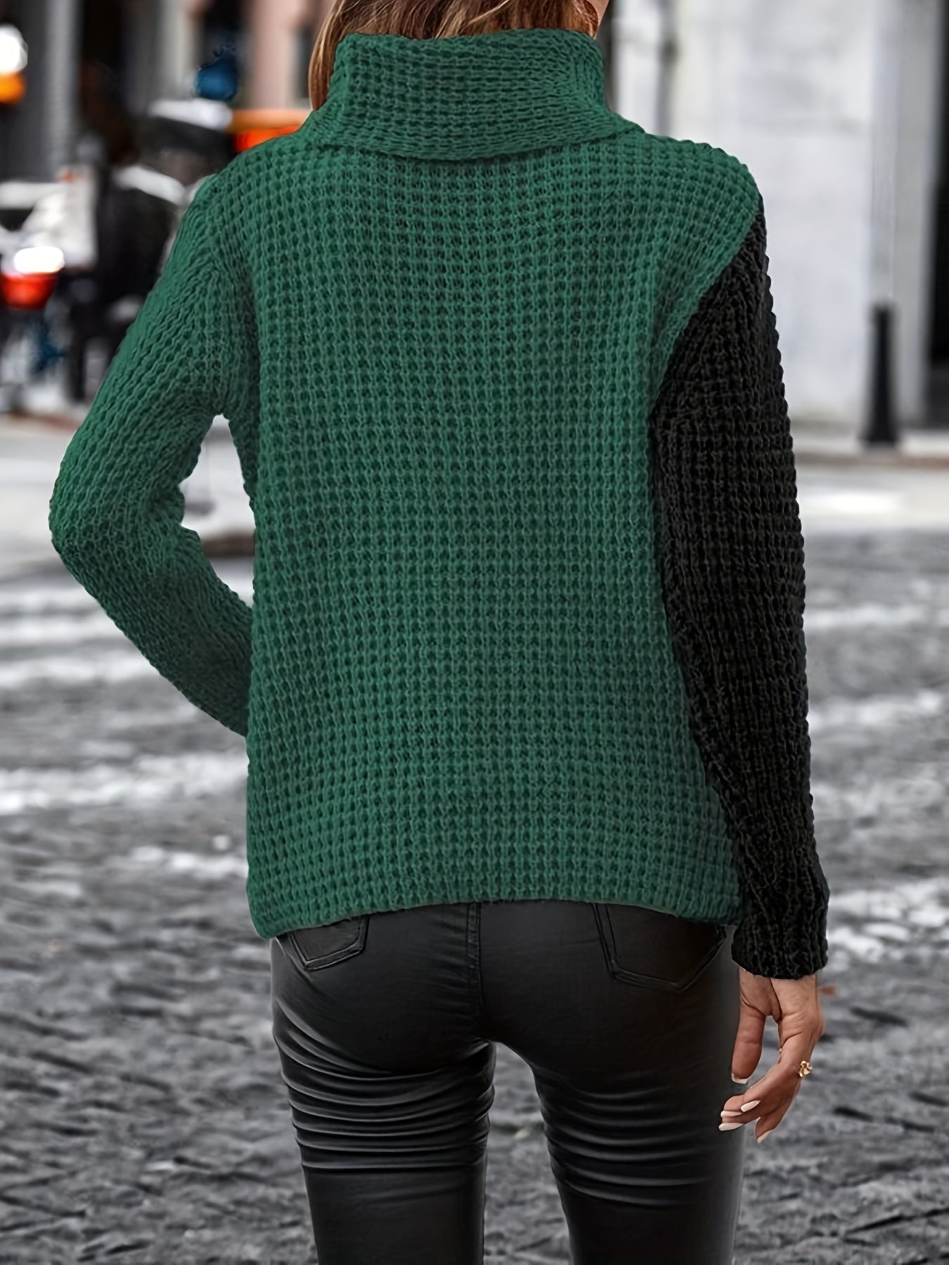 Colorblock Button Knit Pullover Top Long Sleeve Sweater
