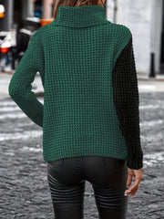 Colorblock Button Knit Pullover Top Long Sleeve Sweater