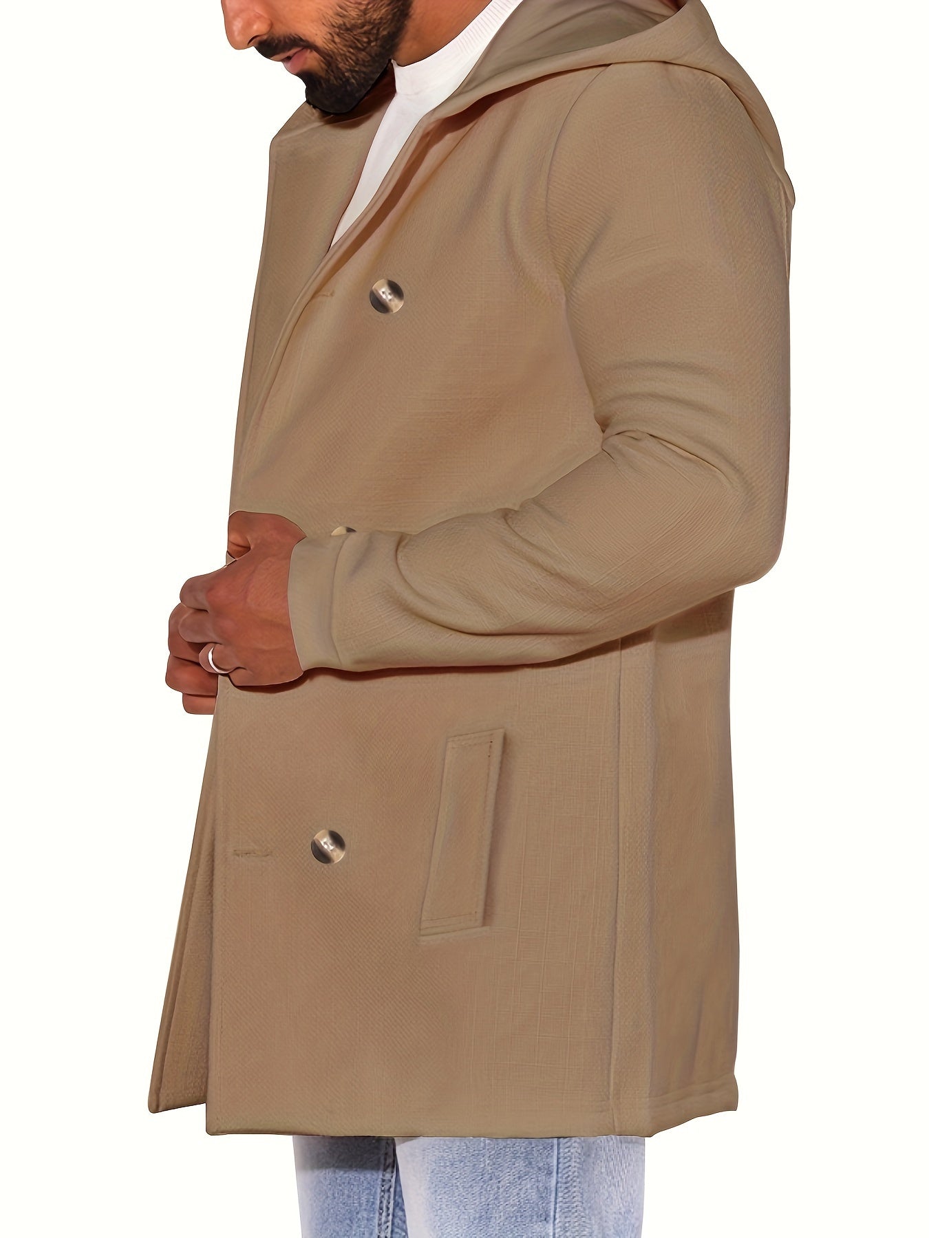 Men's Solid Button Hooded Jacket Thick Thermal Comfy Jacket