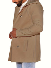 Men's Solid Button Hooded Jacket Thick Thermal Comfy Jacket
