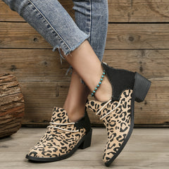 Leopard Print Ankle Boots Chunky Heeled Chelsea Boots
