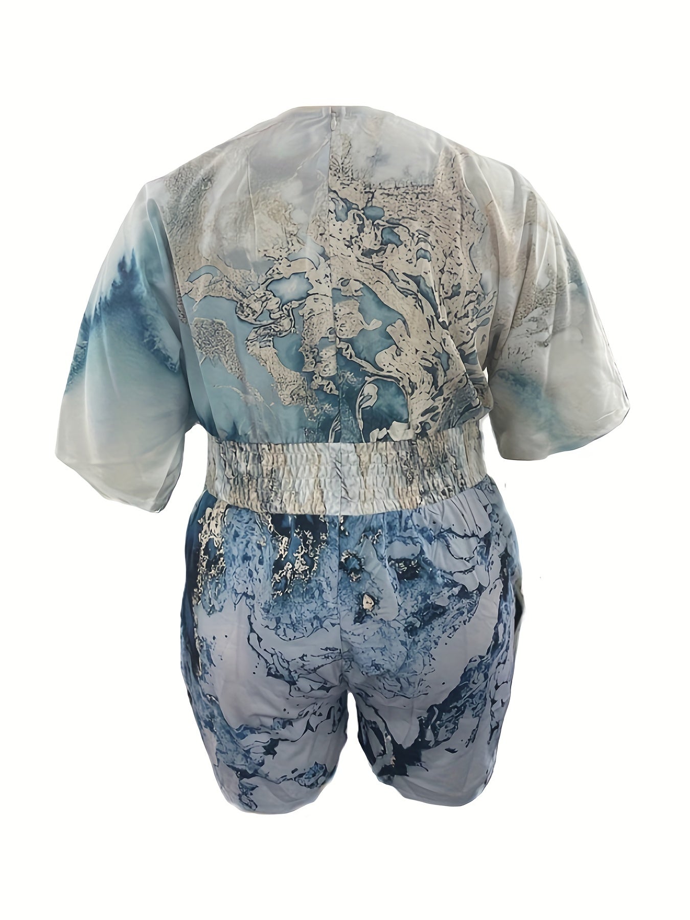 Marble Print V Neck Knot Romper