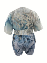 Marble Print V Neck Knot Romper