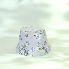 Girls Cartoon Unicorn Print Fisherman's Hat Sun Screen Bucket Cap