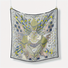 Boho Geometric Print Bandana Vintage Gray Silk Head Wrap Neckerchief