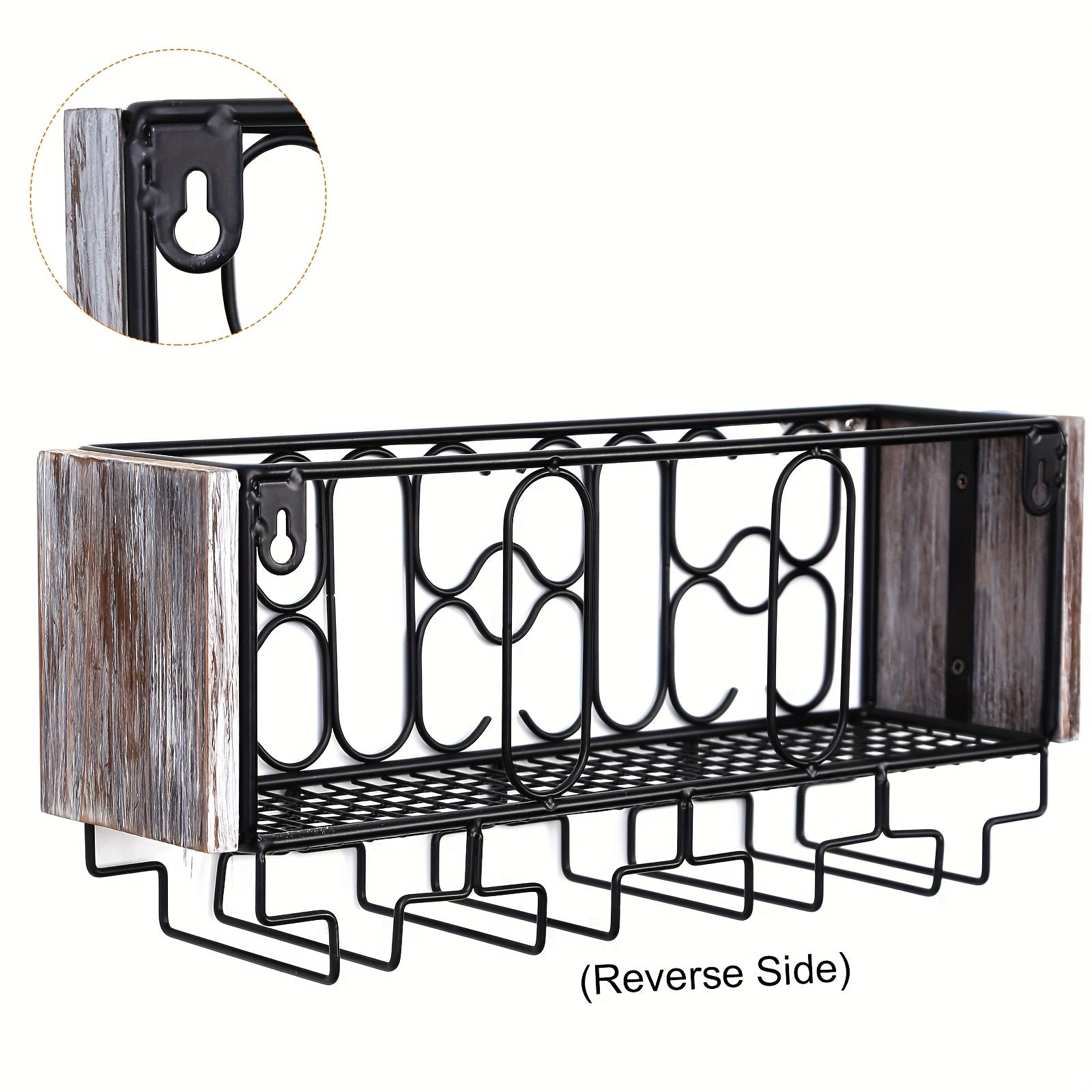 Wall Mounted Wine Rack For 4 Glasses Metal Bottle Holder Rustic Floating Shelf