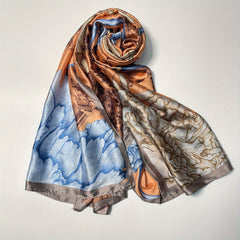 Flower Castle Print Scarf Satin Shawl Head Wrap Travel Beach Towel
