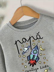 Space Rocket Print Boys Sweatshirt Crew Neck Tops