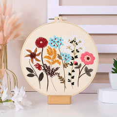 4pcs Floral Embroidery Kit Hoops Floss Threads Needles Cross Stitch Kits