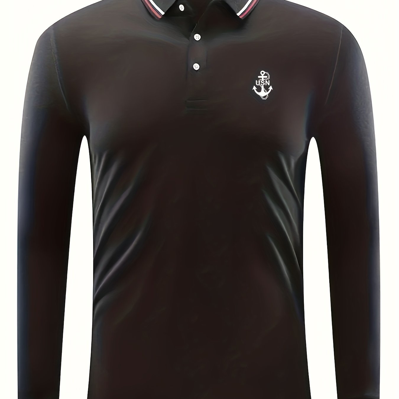 Anchor Print Men's Casual Long Sleeve Polo Shirt