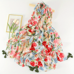 Floral Fringed Scarf Mature Soft Sunscreen Shawl Wrap Long