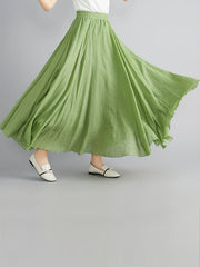 Solid Maxi Skirt Elastic Waist A-Line Summer Vacation Beach Women's Clothing