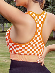 Checkerboard Plaid Racerback Sports Bra Fitness Yoga Women's Activewear