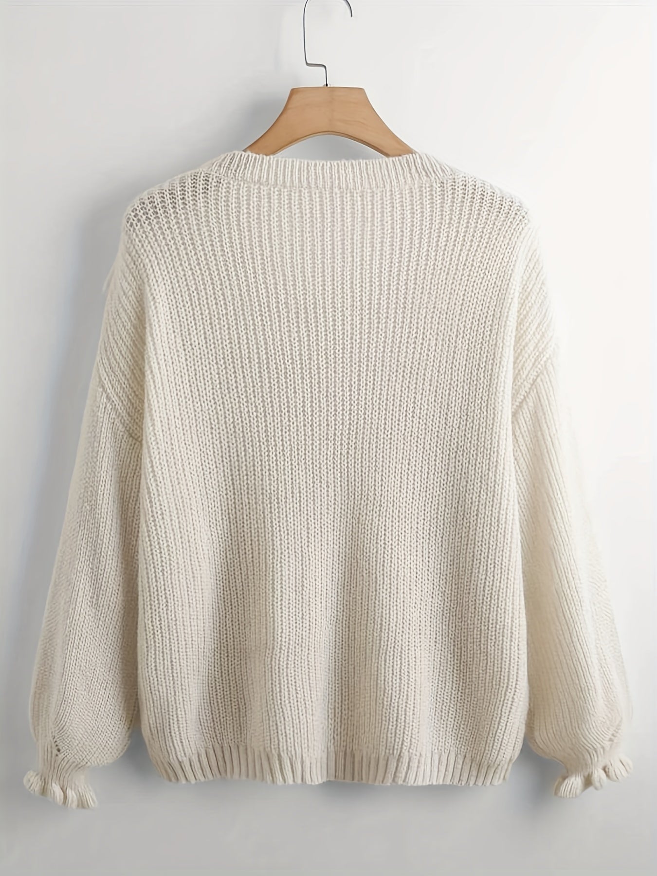 Women's Ruffle Trim Long Sleeve Sweater