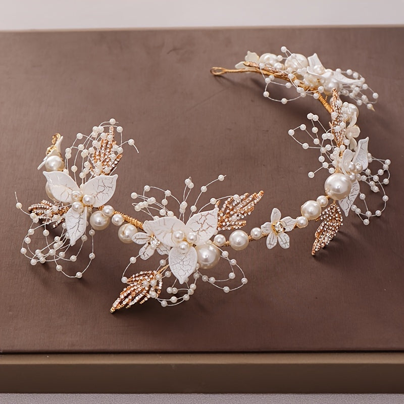 Floral Pearl Bridal Headband Flower Wedding Headpiece