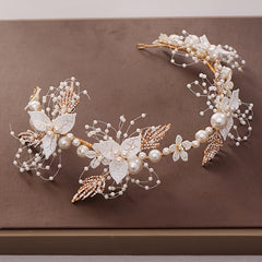 Floral Pearl Bridal Headband Flower Wedding Headpiece