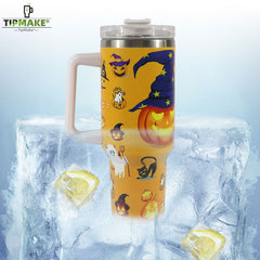 40oz Halloween Pattern Water Bottle Portable Creative Car Tumbler With Handle
