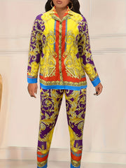 Baroque Print Long Sleeve Top & Pants Set