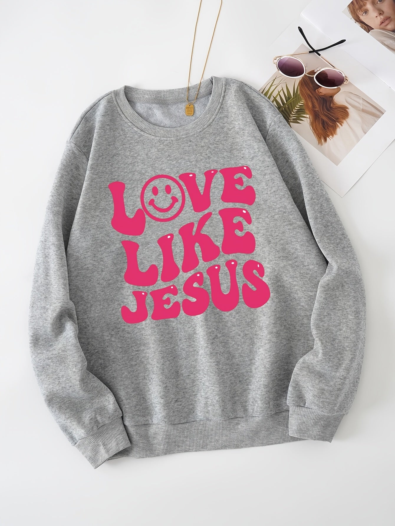 Love Like Jesus Letter Printed Sports Sweatshirt Women's Casual Pullover Tops