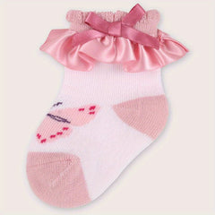 4 Pairs Newborn Baby Girls Ruffled Bow Knit Socks
