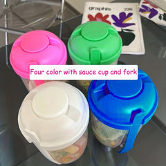 Portable Salad Cup Set with Fork and Sauce Cup for Picnics Bento Lunches