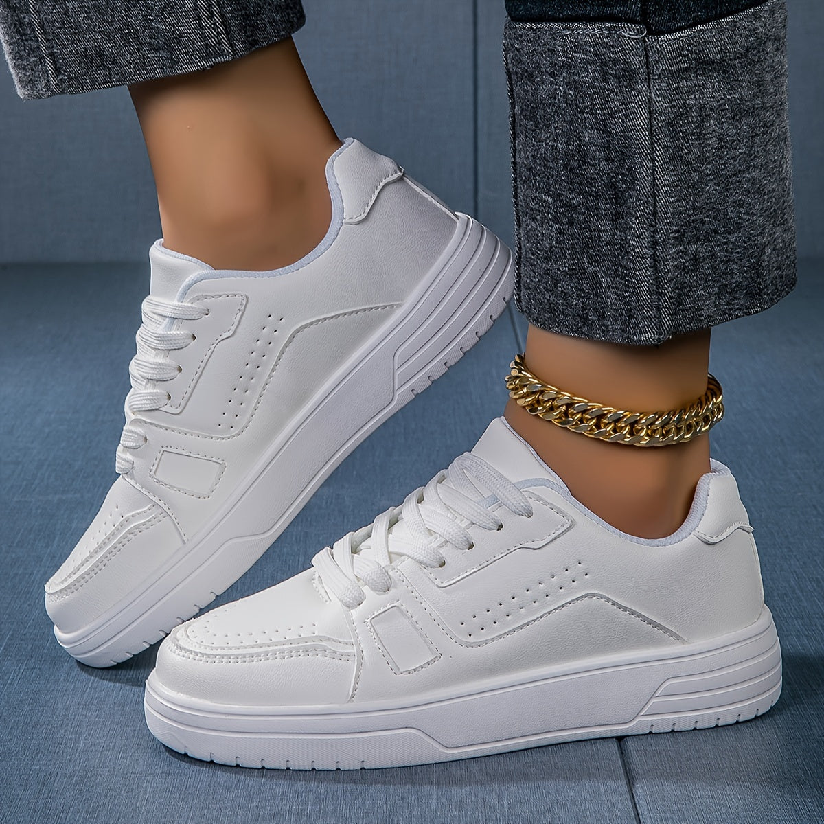 Faux Leather Flat Skate Shoes Non Slip Outdoor Sneakers