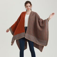Houndstooth Jacquard Shawl Cashmere Poncho Cape