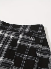 Plaid Pattern Pleated Mini Skirt Casual Zipper Versatile Skirt
