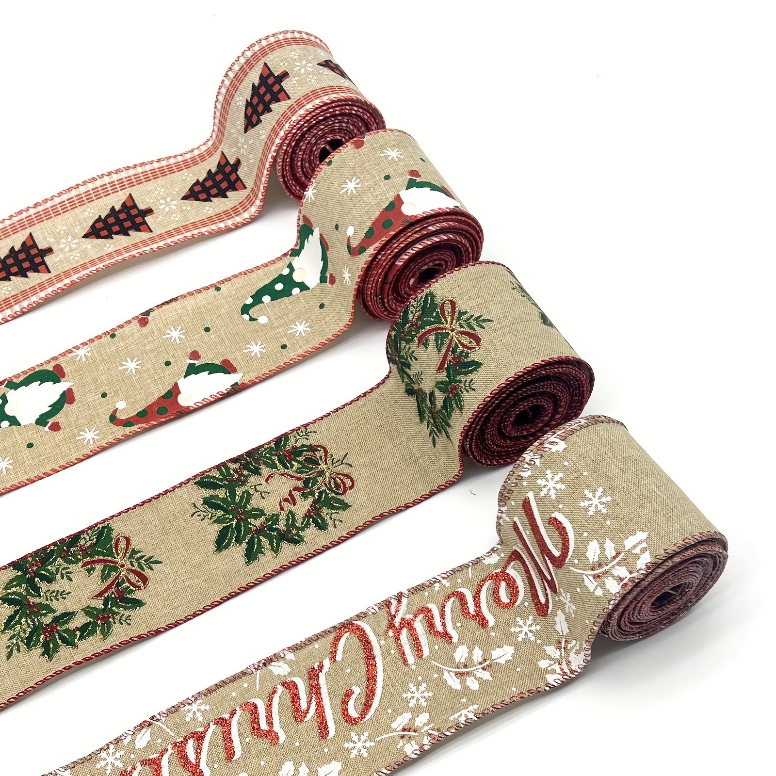 4.57 Meter Burlap Christmas Ribbon Wired Tree Snowman Gnome Brown